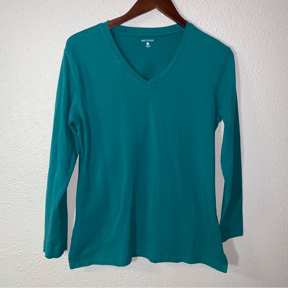 Great Northwest green Long-sleeve Cotton T-shirt Sz L stretch loungewear cozy - Picture 1 of 12